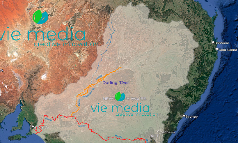 A graphic of a map showing the Paroo River as part of the Murray Darling Basin, Australia